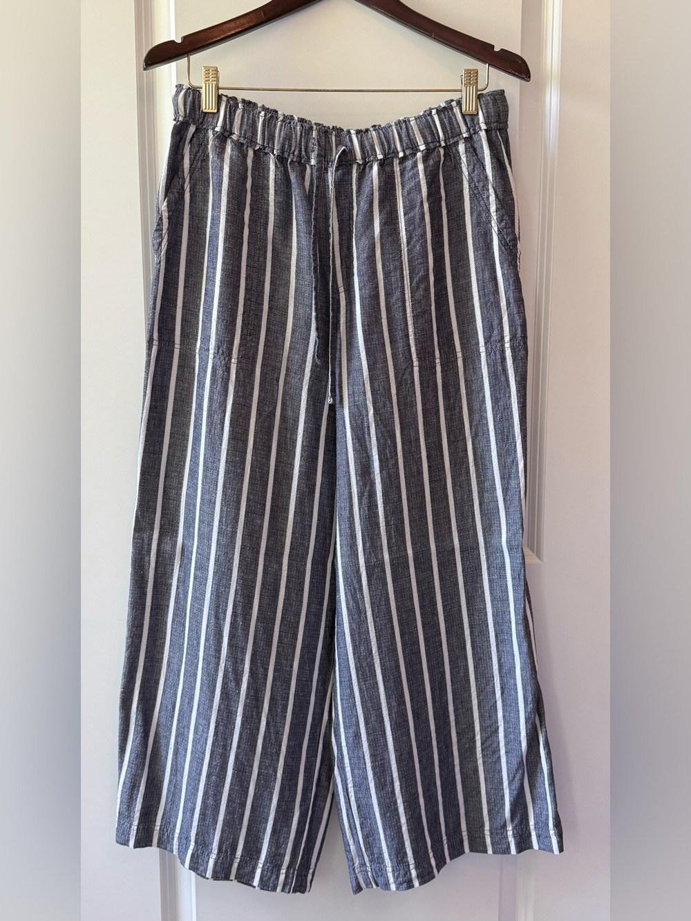 Splendid Wide Leg Pull On Pant, Blue/White Stripe, Size M